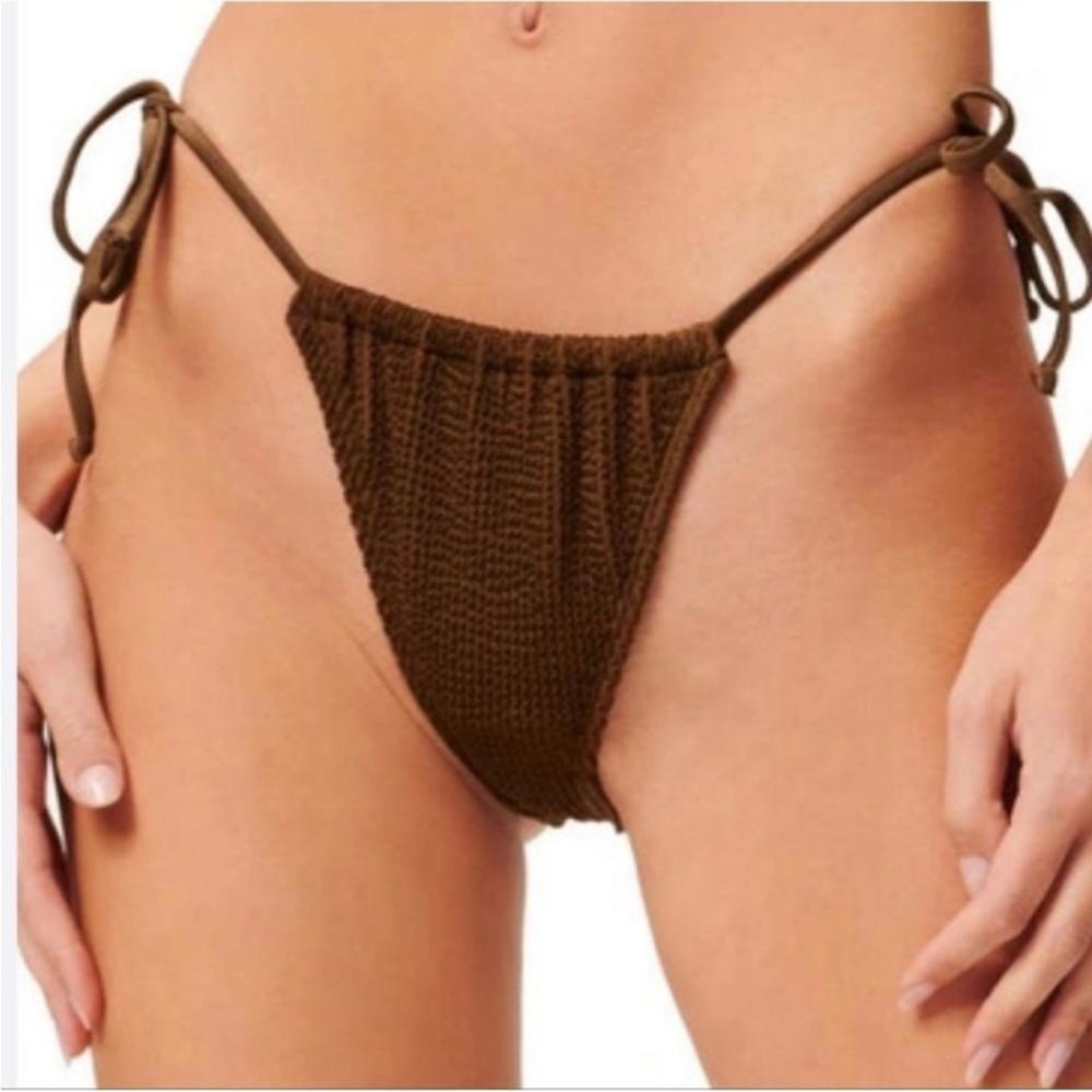 Good American Womens Always Fits‎ Tiny Ties Bikini Bottom Mocha Size S